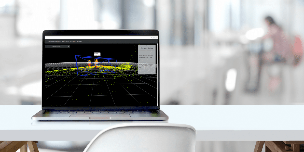 Perception software showing a 3D point cloud and detection zone